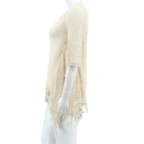 Angel of the North Top Womens Medium Tan Knit‎ Fringe Sheer Beachy Boho Festival - Picture 4 of 9